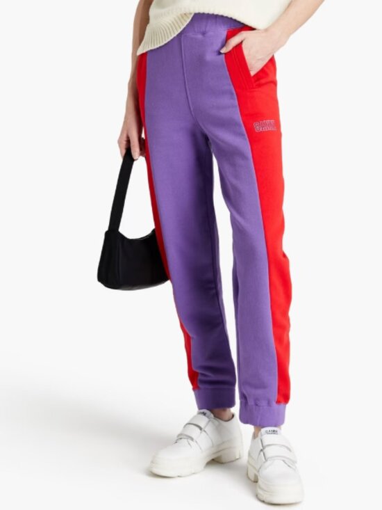 Ganni Pants - GANNI Striped cotton-blend fleece track pants